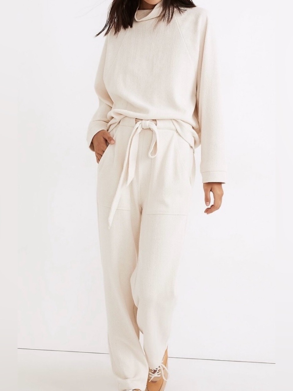 Madewell Oversized Alabaster Brushed Herringbone Jaquard Turtleneck Top Small S